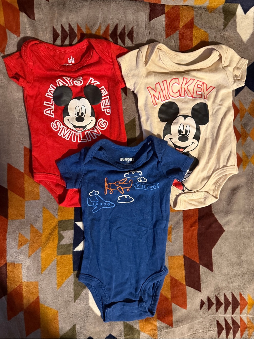 Disney Baby Mickey 3-Pack Bodysuits in Red, Cream & Blue